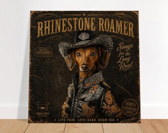 Strass Roamer | Illustration vintage de teckel de campagne, chien cowboy 30 x 30 cm / 12x12″
