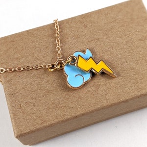 Trendy Storm Cloud and Lightning Flash Enamel Charm Necklace
