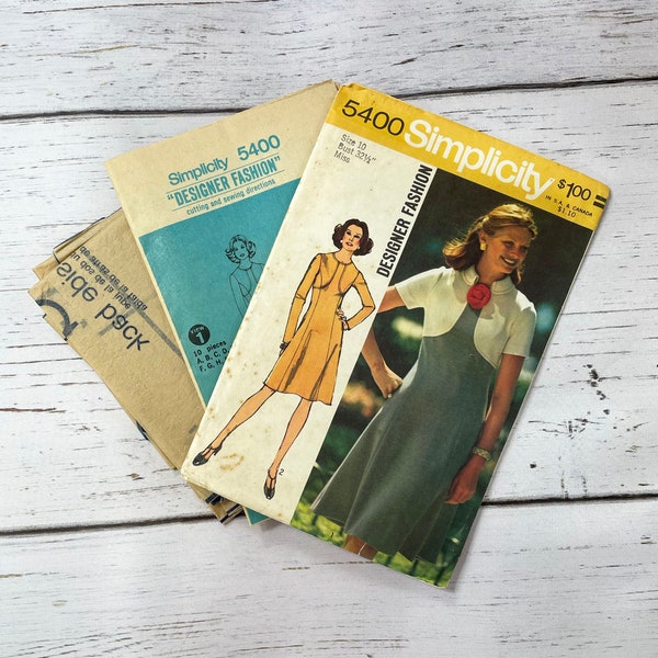 Simplicity 5400 - Size 10 Bust 32 1/2 Cut, Complete - 1970's Vintage Pattern - Misses Dress with Princess Seams - Retro - Mod - 60's Fashion