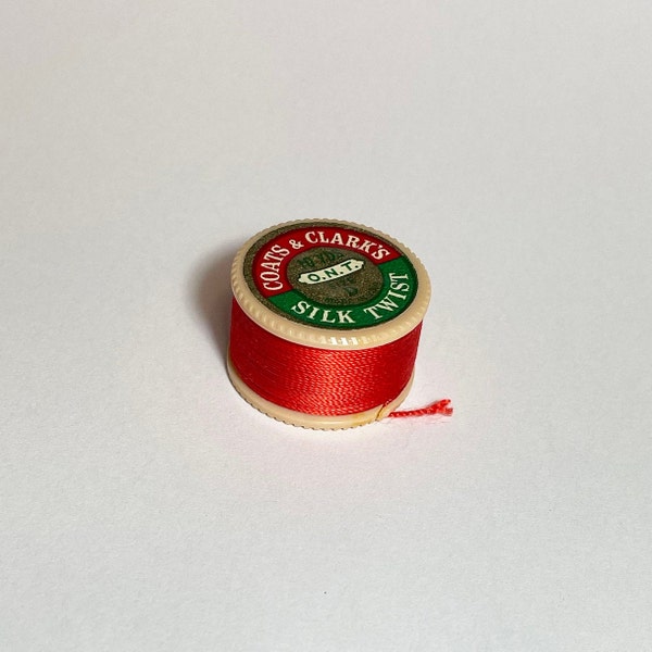 Coats & Clark's Silk Buttonhole Twist Thread, Red-Orange #136C, 10yd Vintage Spool, Hand sewing, Millinery, Historybounding, Heirloom