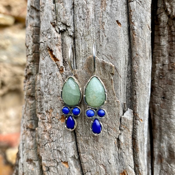 earrings silver sterling natural stone semi precious handmade sterling silver earrings with semi precious natural stone