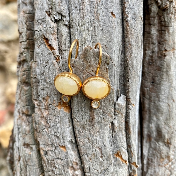 boucles d'oreilles argent plaqué or pierre naturelle semi précieuse handmade plated gold on silver earrings with semi precious natural stone