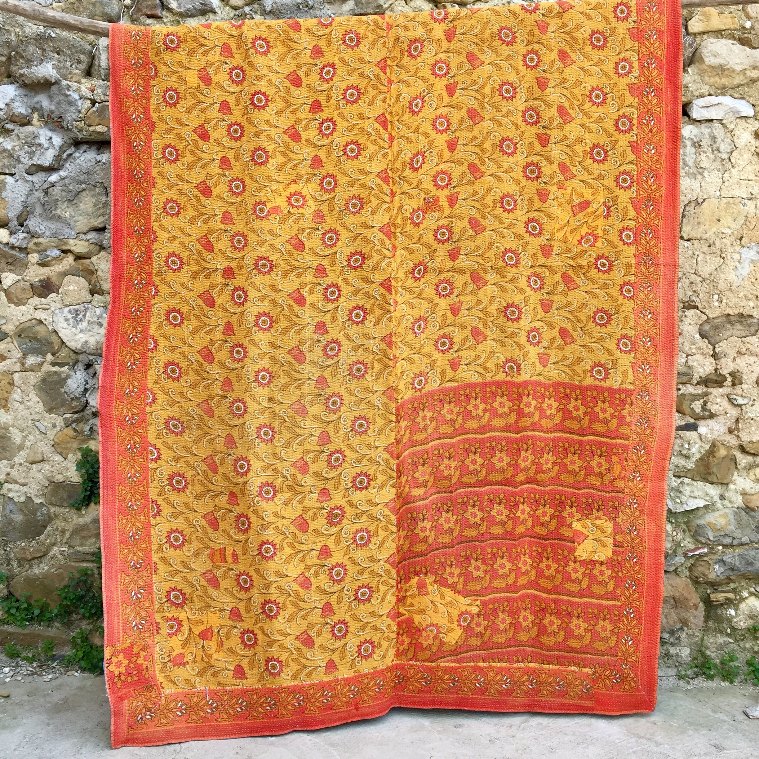 Bedding vintage kantha embroidered by reversible hand bed throw sofa