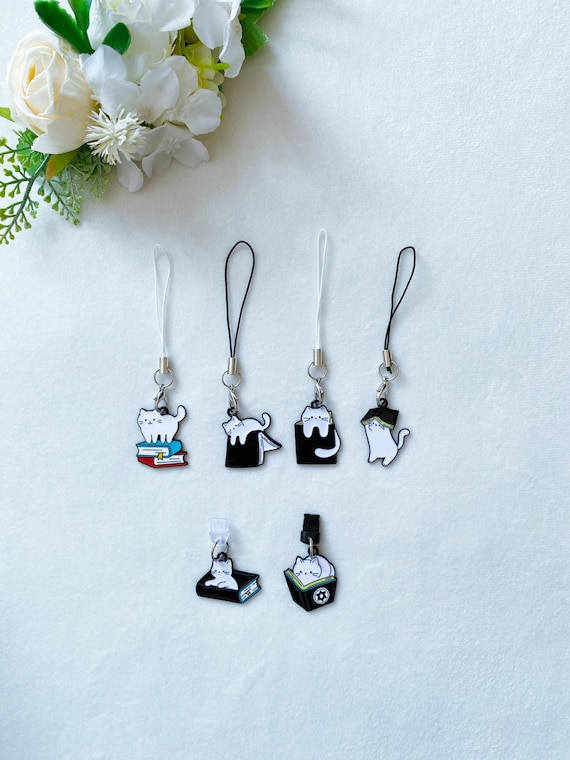 Cute Kitty Bookish Cat Kindle Dust Plug,Cat Phone Charm,Kawaii Dust Plug  Charm iPhone Switch,Charger Port Protector,Kindle Charm,iPad Charm