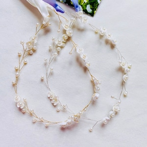 Bridal Simple White Pearl Headband,Wedding Style Pins,Bridal Hair Accessories,Flower Girl Headband,Pearl Pin,White Shell Flower Headband