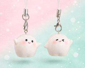 Cute White Ghost Phone Charm,Ghost Keychain,Planner Charm,Kawaii Accessory,Phone Strap,Kawaii Gift,Anime Charm,Airpods Attachment
