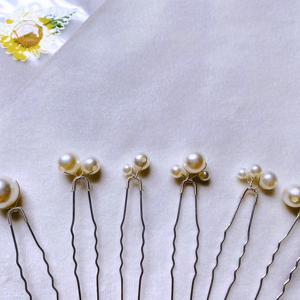 Set of 6 Bridal High Quality White Pearl Hair Pins,Wedding Style Pins,Bridal Hair Accessories,Silver or Gold Hairpin,Pearl Pin,Wedding Clip