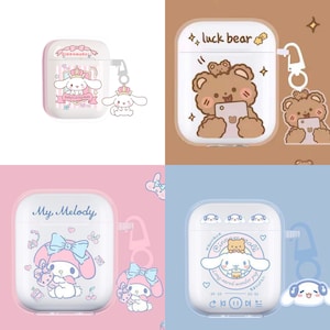 Lovmooful AirPods Case for AirPods 2nd 1st Generation, Cute Luxury Cartoon  Lattice Bag Design with Pearl Chain Soft Silicone Protective Cover for