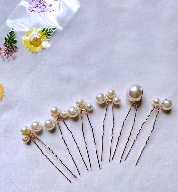 Set of 6 Gold/sliver Bridal High Quality White Pearl Hair  display picture 1