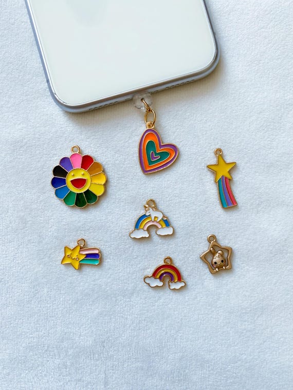 Cute Rainbow iPhone Dust Plugs,Fits Lightning Cable,Kawaii Dust Plug Charm  iPhone Switch,Charger Port Protector,Kindle Charm,iPad Charm