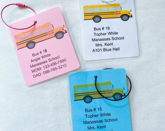 Etichetta personalizzata laminata per borsa per bambini, etichetta identificativa in plastica, etichetta per zaino scuolabus, etichetta con informazioni personali per bambini, ritorno a scuola, passeggero dell'autobus elementare