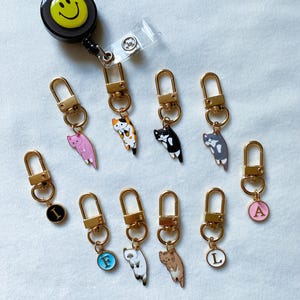 Cute Kitty Cat Badge Reel Charm,Zipper Charm,Lanyard Charm,Teacher Badge Charm, Nurse ID Holder,Cat Lovers Gift,ID Holder Charm,Purse Charm