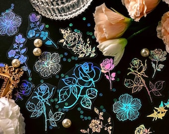 Lasersilverfolie blommiga klistermärken, scrapbook, journal (45 st)