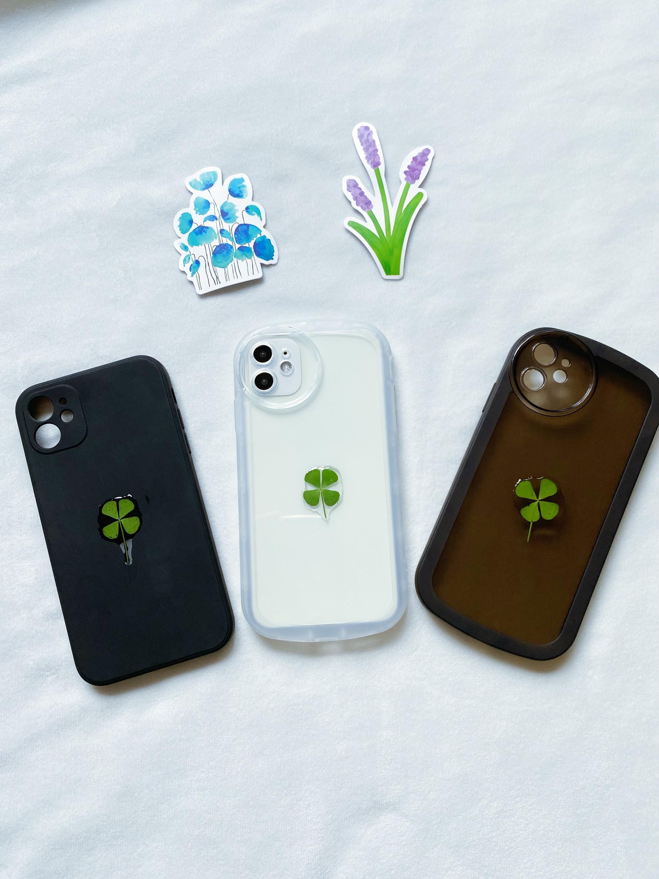 Real Four Leaf Clover Pressed Leaf Resin iPhone Case,lucky iPhone