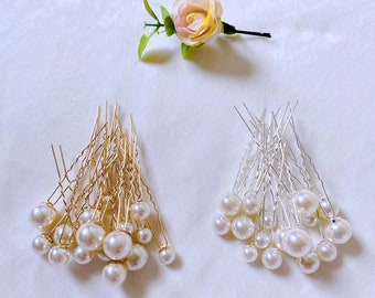 Conjunto de 16 alfileres de pelo de perla/flor blanca nupcial, alfileres de estilo de boda, accesorios para el cabello de novia, horquilla de plata u oro, alfiler de perla, clip de pelo de boda