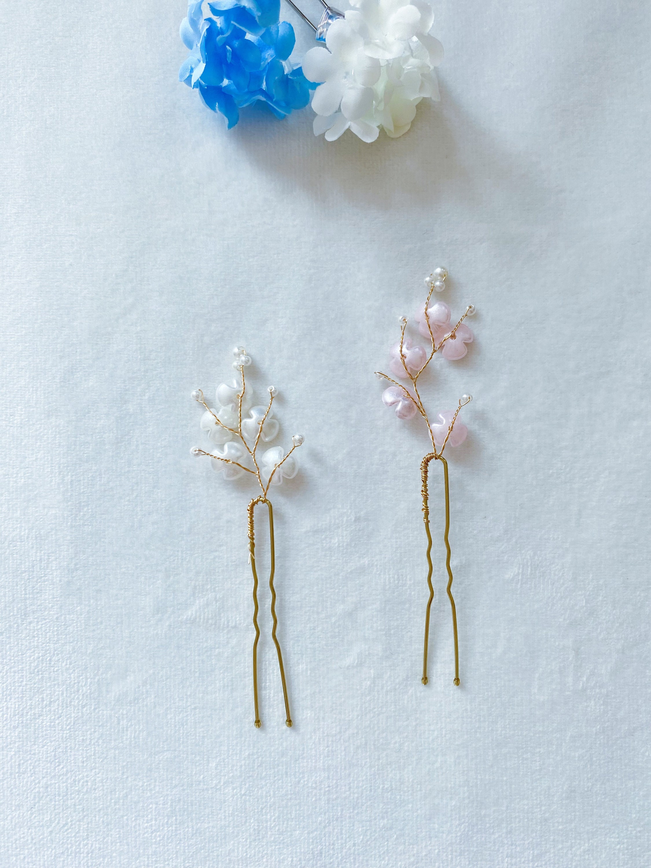 Bridal Small White/pink Flower Pearl Hair Pins,wedding Style 