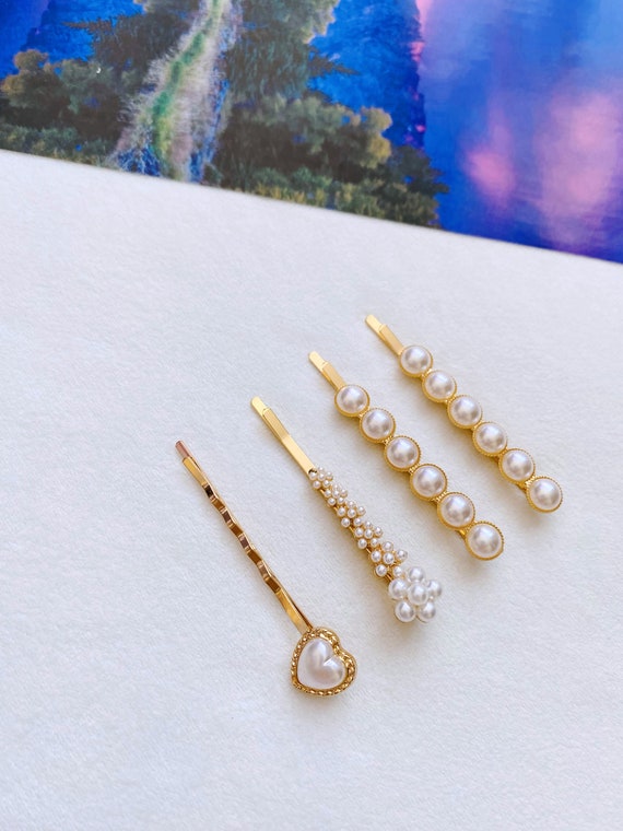 Set of 4 Bridal White Pearl Hair Pins,wedding Style Pins  display picture 3