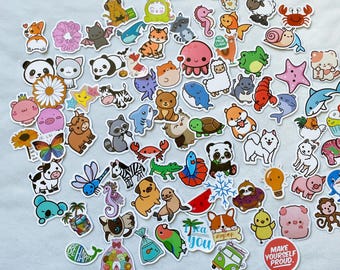 Random Animal Plant Waterproof Stickers, Craft Supplies, Party Gift (1.5" Size)