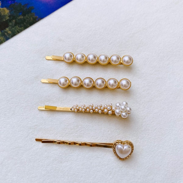 Set of 4 Bridal White Pearl Hair Pins,Wedding Style Pins,Bridal Hair Accessories,Gold Hairpin,Pearl Pin,Wedding Hair Clip,Bridesmaid Gifts