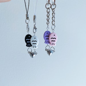 Fortune Double Side Fish Magnetic Heart Phone Charm,Matching Keychain,Matching Couple Set,Best Friends,Valentine&#39;s Day Gift,Lucky Cute Gift