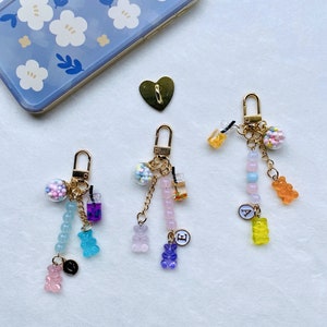Kawaii Bear Custom Y2K Phone Charm, 90&#39;s Style, Phone Hook,Bear Phone Charm, Cellphone Charms, Beaded Keychain, kawaii accessories,cute gift