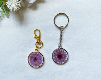 凛　スターフラワー　短冊風　キーホルダー 本物の押し花アスター - 誕生月 - 9月 ハンドメイドキーホルダー