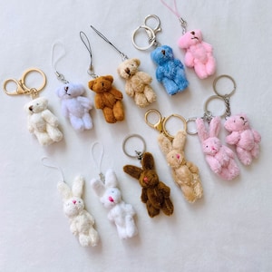 Cute Anime Bunny/Bear Plush Phone Charm/Keychain,Kawaii Accessory Gift,Cute Bag Charms,Backpack Charm,Anime Easter Gift,Bag Accessories