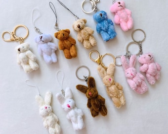 Cute Anime Bunny/Bear Plush Phone Charm/Keychain,Kawaii Accessory Gift,Cute Bag Charms,Backpack Charm,Anime Easter Gift,Bag Accessories