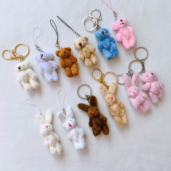 Cute Anime Bunny/Bear Plush Phone Charm/Keychain,Kawaii Accessory Gift,Cute Bag Charms,Backpack Charm,Anime Easter Gift,Bag Accessories