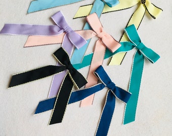Personalized long tail bows, multicolor hair clips with letter tag, ponytail bow, hair tie bow, hair bows, ready to ship, adult hair bows