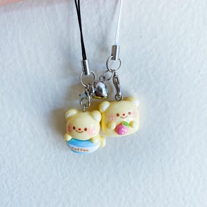Cute Bear/Toast Magnetic Heart Phone Charm,Matching Keychain,Matching Couple Gift Set,Best Friends,Anniversary,Girlfriend/Boyfriend Gift