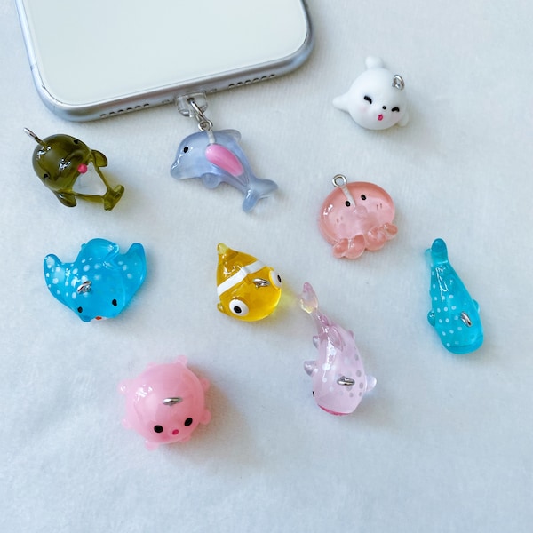 Colorful jelly ocean animal kawaii phone dust plug charm,Fits Lightning/USB-C,kawaii accessory,cute gift,anime charm,cute dust plug charm