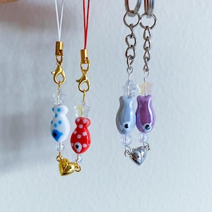 Fortune Ceramic Fish Magnetic Heart Phone Charm,Matching Keychain,Matching Couples Gift Set,Best Friends,Anniversary Gift,Lucky Cute Gifts
