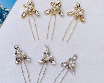 Set of 6 Bridal White Pearl/Flower Hair Pins,Wedding Style Pins,Bridal Hair Accessories,Silver or Gold Hairpin,Pearl Pin,Wedding Hair Clip