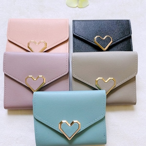 Cartera con tarjetero en forma de corazón, regalo para mamá, regalo para ella, regalo de cumpleaños, tarjetero, bonita cartera, lista para enviar, cartera pequeña, cartera plegable