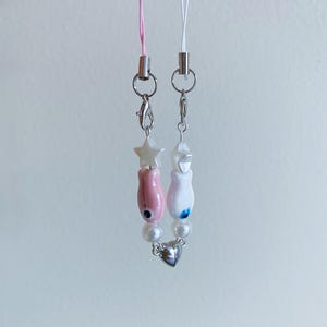 Fortune Ceramic Fish Magnetic Heart Phone Charm,Matching Keychain,Matching Couples Gift Set,Best Friends,Anniversary Gift,Lucky Cute Gifts