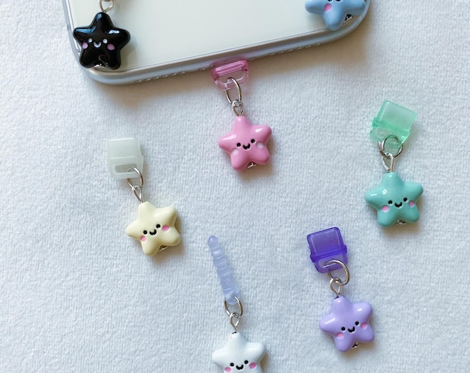 Cute Star iPhone Dust Plugs,Fits Lightning Cable,Kawaii Dust Plug Charm iPhone Switch,Charger Port Protector,Kindle Charm,iPad Charm