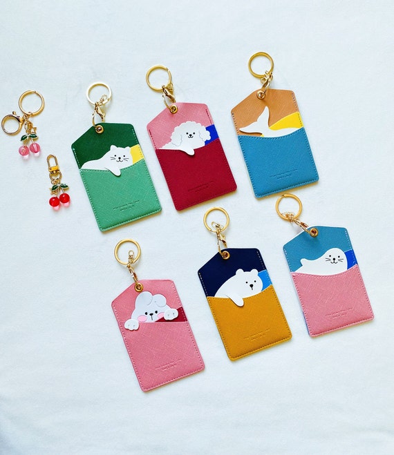 Kawaii Animal Card Holder Keychain, Cute ID Wallet, Handmade USA