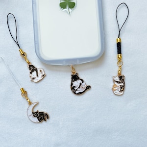 Cute Day&night Cat iPhone Dust Plug,Kawaii Yin Yang Phone Charm,iPhone Switch,Charger Port Protector,Kindle Charm,iPad Charm,Hanging Cat