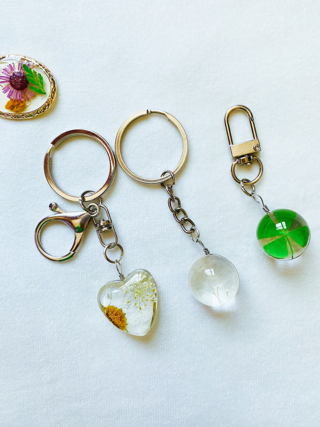 Pressed Flower Keychain, Good Luck Keyring, Resin Keychain, Back to ...