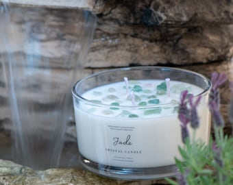 Large 3 wick Jade Crystal Soy Wax Candle