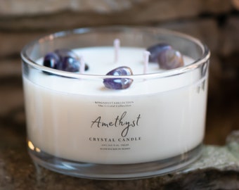 large 3 wick Amethyst Crystal Soy Wax Candle