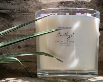 Tall 3 wick Amethyst Crystal Soy Wax Candle