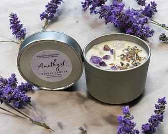 Small Amethyst crystal soy wax candle