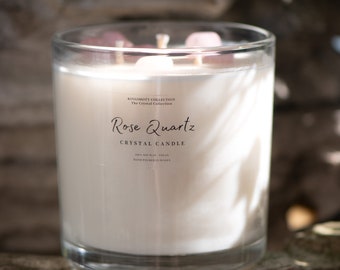 Tall 3 wick rose quartz crystal soy wax candle