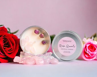 Small Rose Quartz crystal soy wax candle