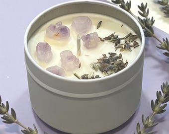 Small Amethyst crystal soy wax candle