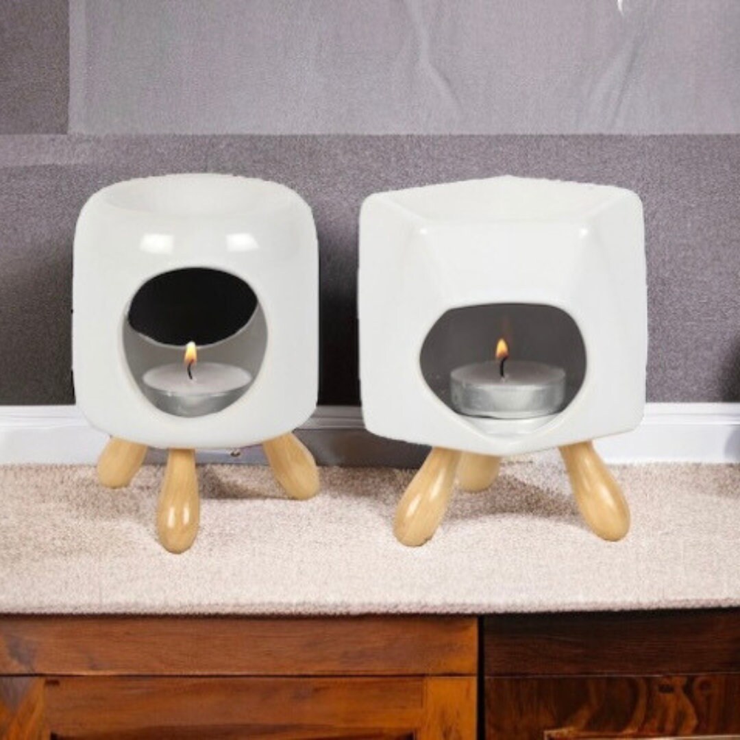 ZEEWIZZ !BIG SIZE! 9.8 X 9.8 X 11.5 Cms Wax Melt EssentialOil Burner White -Star Pattern