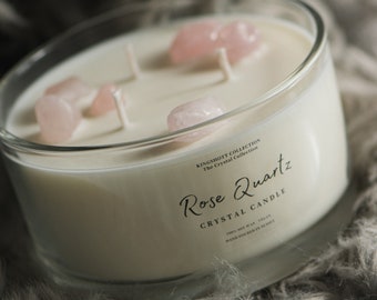 Large 3 wick rose quartz crystal soy wax candle