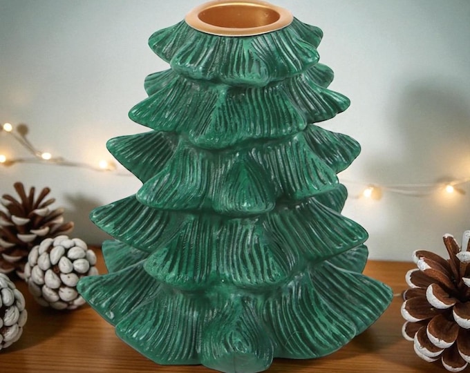 Featured listing image: Green Fir Tree Candle Holder with Taper Candle
